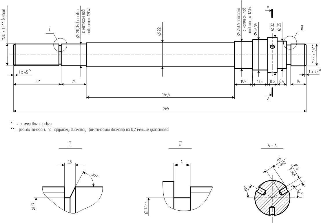 Вал для фуганка чертеж